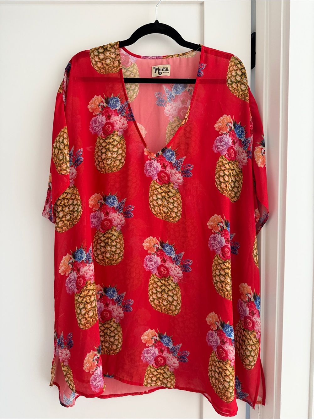 Show Me Your MuMu Red Pineapple Floral V-Neck Tunic